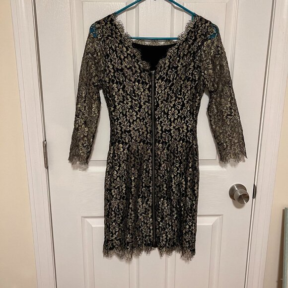 DVF Diane Von Furstenberg Zarita Gold Black Lace Dress - Picture 5 of 9